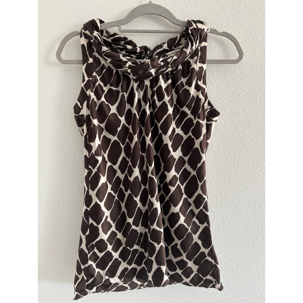 Y2K Banana Republic‎ Silk Tank Womens Small Brown Animal Print Giraffe Cowl Neck